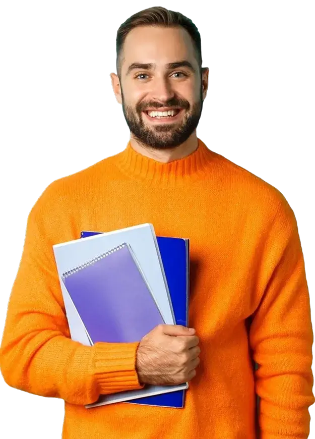 Happy male Student holding notebooks Happy male Student holding notebooks